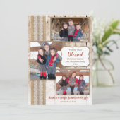 Religieus hout 3-fotokerstkaart (Staand voorkant)