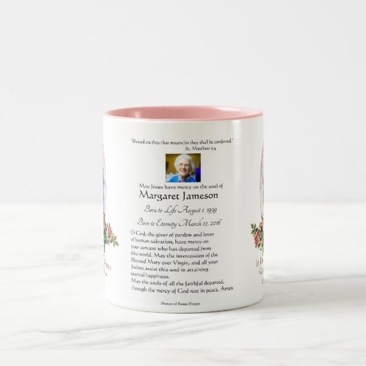 Religieus katholiek begrafenismonument tweekleurige koffiemok (Center)