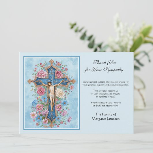 Religieus katholiek condoleances Jezus Funeral Bedankkaart (Staand voorkant)