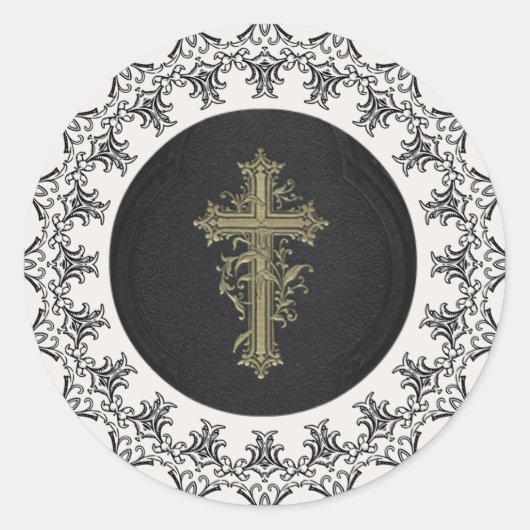 Religieus Katholiek Goud Kruis Ronde Sticker (Voorkant)