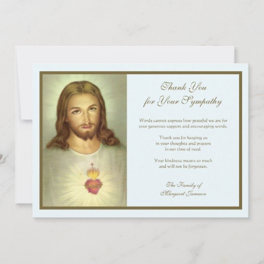Religieus katholiek heilig hart Jezus condoleances Bedankkaart (Voorkant)