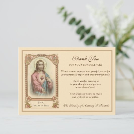 Religieus katholiek heilig hart Jezus condoleances Bedankkaart (Staand voorkant)