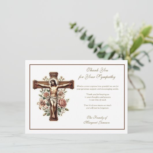 Religieus Katholiek Kruisbeeld Bloemenreligieus Bedankkaart (Staand voorkant)
