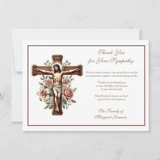 Religieus Katholiek Kruisbeeld Bloemenreligieus Bedankkaart (Voorkant)