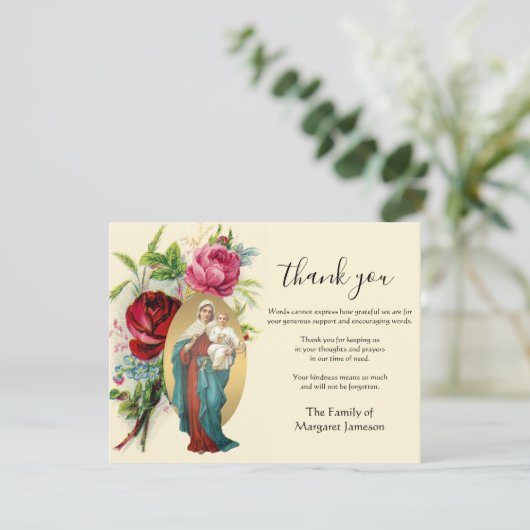 Religieus katholiek Mary Jezus condoleances Dankuw Bedankkaart (Staand voorkant)