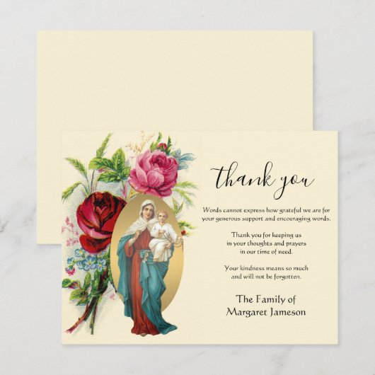 Religieus katholiek Mary Jezus condoleances Dankuw Bedankkaart (Voorkant / Achterkant)