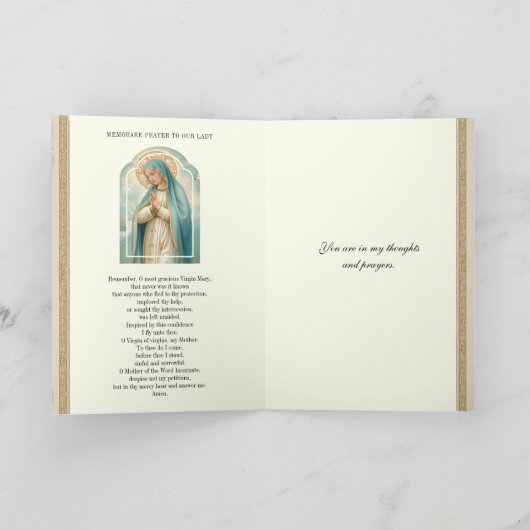 Religieus Katholiek Moeder Maria Memorare Gebed Kaart (Binnen)