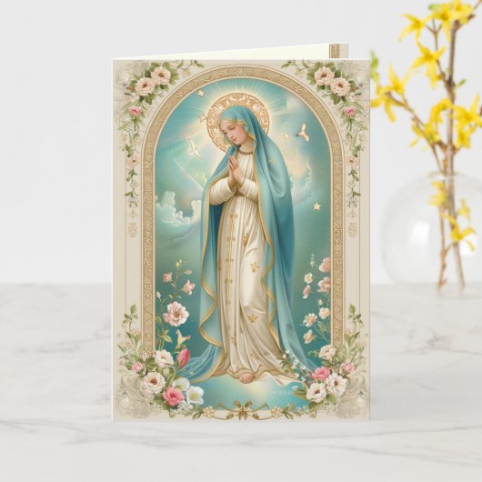 Religieus Katholiek Moeder Maria Memorare Gebed Kaart (Gele Bloem)