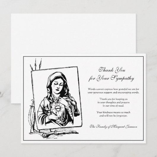 Religieus katholieke verslaafde Maagd Maria condol Bedankkaart (Voorkant / Achterkant)
