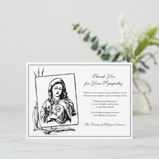 Religieus katholieke verslaafde Maagd Maria condol Bedankkaart (Staand voorkant)