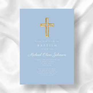 Religieus kruis babyblauw schrifttype jongensdoop kaart