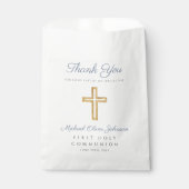 Religieus kruis blauwe jongen eerste communie  bedankzakje (Voorkant)