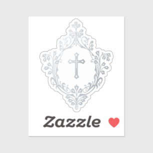 Religieus kruis Elegante Vintage Crest Nep Zilver Sticker