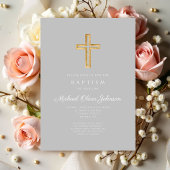 Religieus kruis grijs script jongensdoop kaart