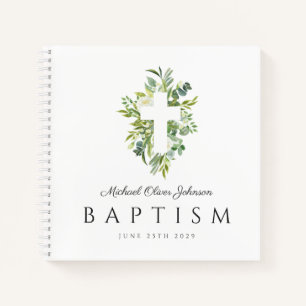 Religieus Kruis Groen Botanisch Doop Gast Notitieboek
