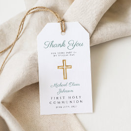 Religieus Kruis Groen Jongen Eerste Communie Cadeaulabel