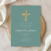 Religieus kruis groen script jongensdoop kaart