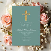 Religieus kruis groen script jongensdoop kaart