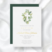 Religieus kruis groene botanische doop goud folie uitnodiging