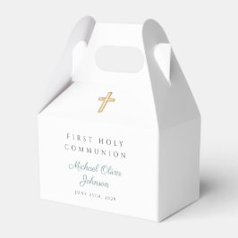 Religieus kruis groene jongen eerste communie bedankdoosjes