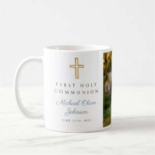 Religieus kruis jongen eerste communie foto koffiemok