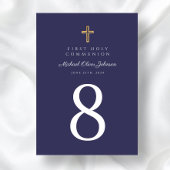 Religieus kruis marineblauw jongen eerste communie kaart