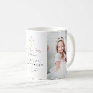 Religieus kruis meisje eerste communie foto koffiemok