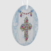 Religieus kruis met bloemen en vogels ornament (voorkant)