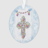 Religieus kruis met bloemen en vogels ornament (voorkant)