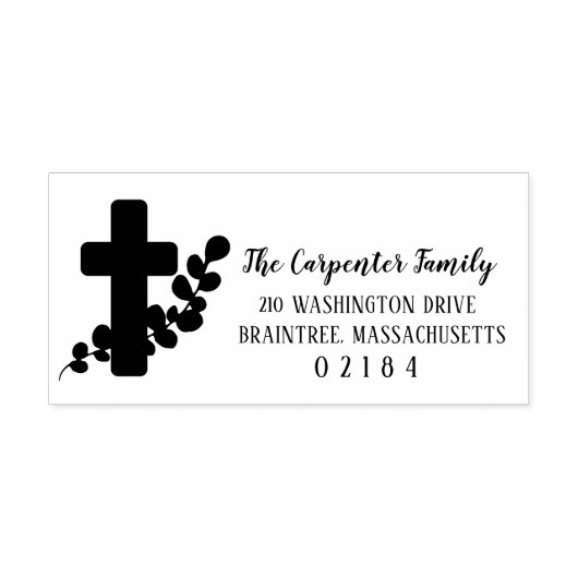 Religieus kruis met Eucalyptus | Retouradres Zelfinktende Stempel (Design)