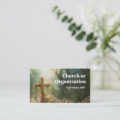 Religieus kruis met rozen in de geheime tuin visitekaartje (Staand voorkant)