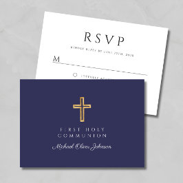 Religieus kruis Navy Blauwe Jongen Eerste Communie RSVP Kaartje