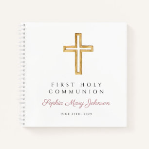 Religieus kruis roze eerste communie gastboek notitieboek