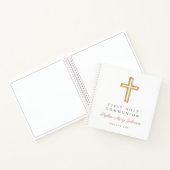 Religieus kruis roze eerste communie gastboek notitieboek (Binnen)