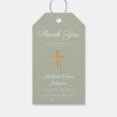 Religieus kruis saliegroen eerste communie cadeaulabel (Voorkant)