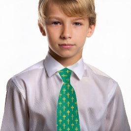 Religieus kruis smaragdgroen namaak goud communie  stropdas
