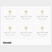 Religieus kruis stoffig blauw script jongensdoop vierkante sticker (Vel)