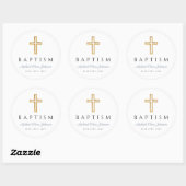 Religieus kruis stoffig blauwe script jongen doop ronde sticker (Vel)