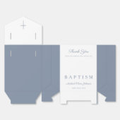Religieus kruis stoffig blauwe script jongensdoop  bedankdoosjes (Ongevouwen)