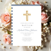 Religieus kruis stoffig blauwe strepen jongensdoop kaart