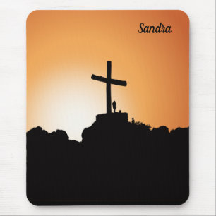 Religieus Kruis Zonsondergang Christelijk Muismat
