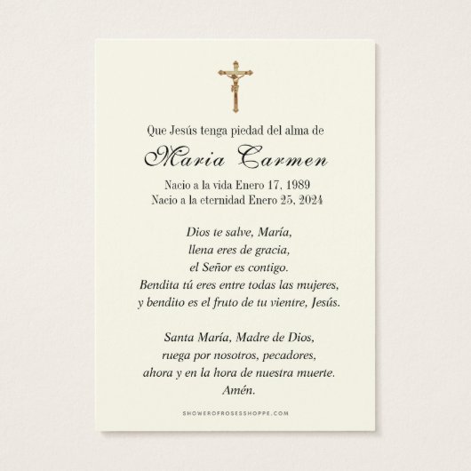 Religieus Maagd Maria begrafenisgebed Visitekaartje (Achterkant)