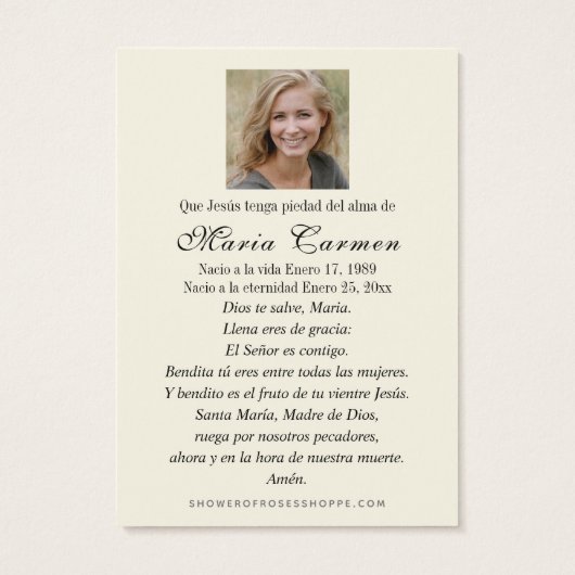 Religieus Maagd Maria begrafenisgebed Visitekaartje (Achterkant)