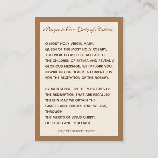 Religieus Maria Fatima Katholiek Gebed Visitekaartje (Achterkant)