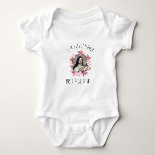 Religieus meisje Baby St. Therese Pink Roses Romper (Voorkant)