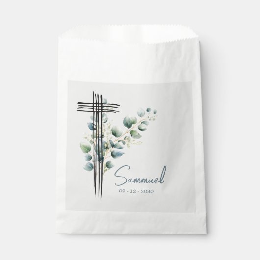 Religieus Modern Botanisch Blauw Kruis Bedankzakje (Voorkant)