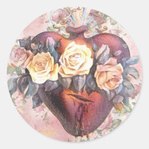 Religieus Onbevlekt Hart Maagd Maria Rozen Ronde Sticker