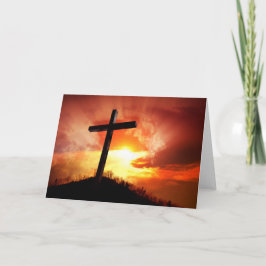 Religieus Paaskruis bij zonsondergang Feestdagen Kaart