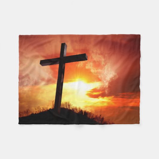 Religieus Paaskruis bij zonsondergang Fleece Deken (Voorkant (Horizontaal))