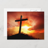 Religieus paaskruis op zonsondergang feestdagenkaart (Voorkant / Achterkant)